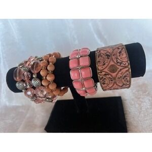 Bracelet Lot Pink Peach Copper Boho Cuff Stretch 7pc